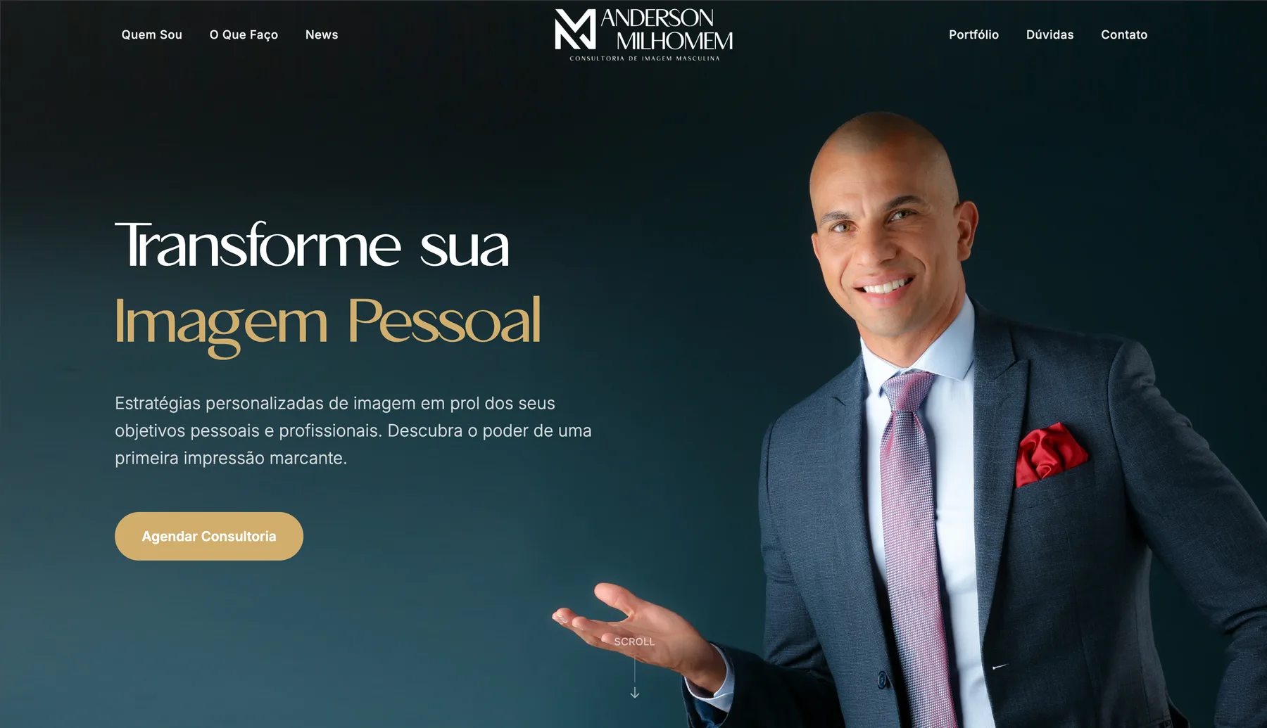 Página inicial do site Anderson Milhomem, criado pelo Nosso Studio