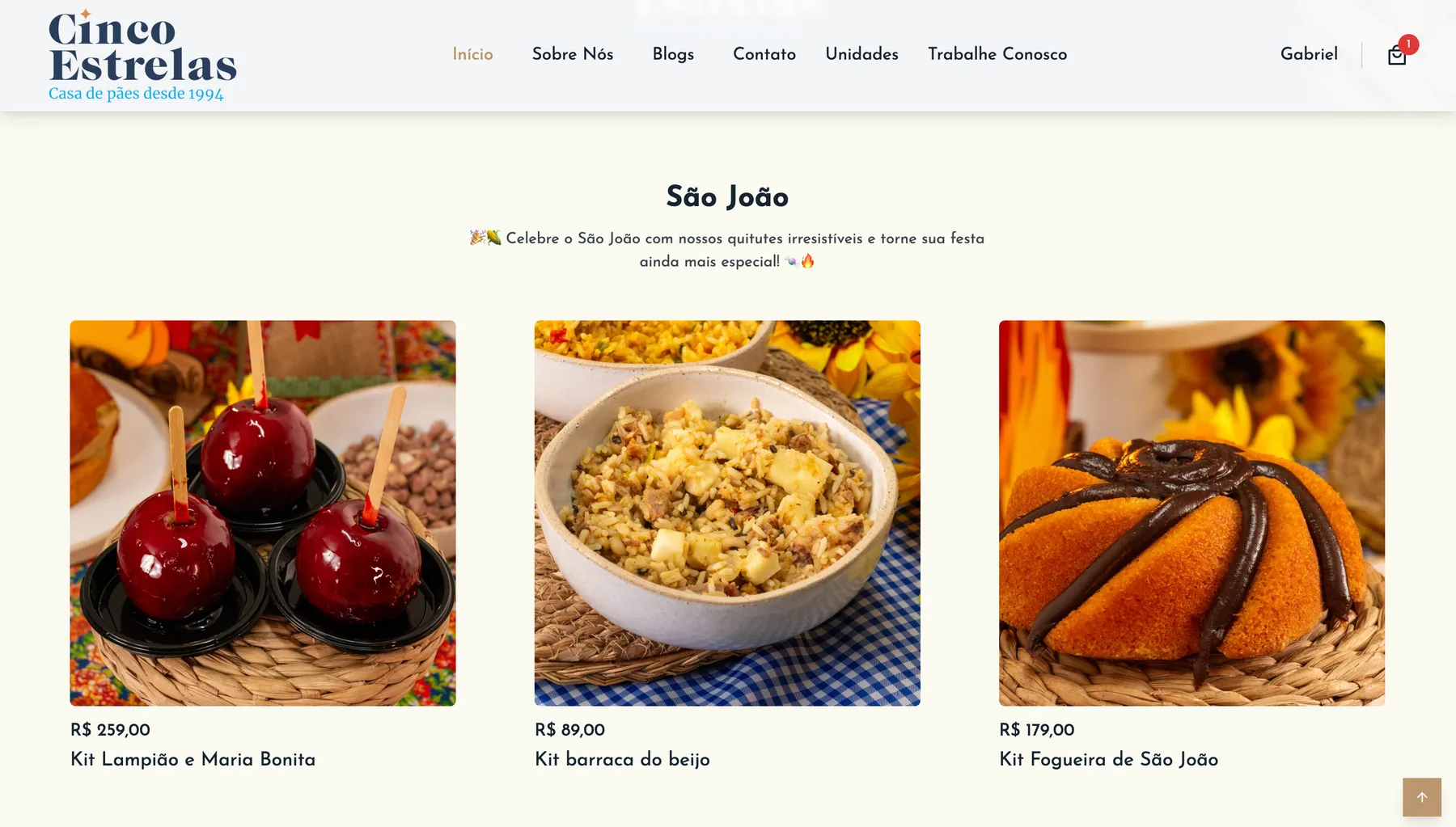 Página inicial do site Cinco Estrelas, criado pelo Nosso Studio
