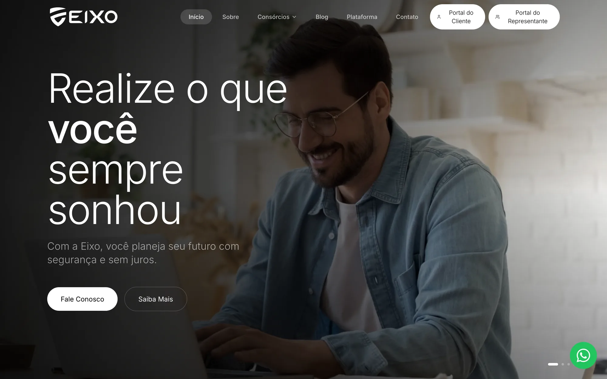 Página inicial do site Eixo Consórcios, criado pelo Nosso Studio