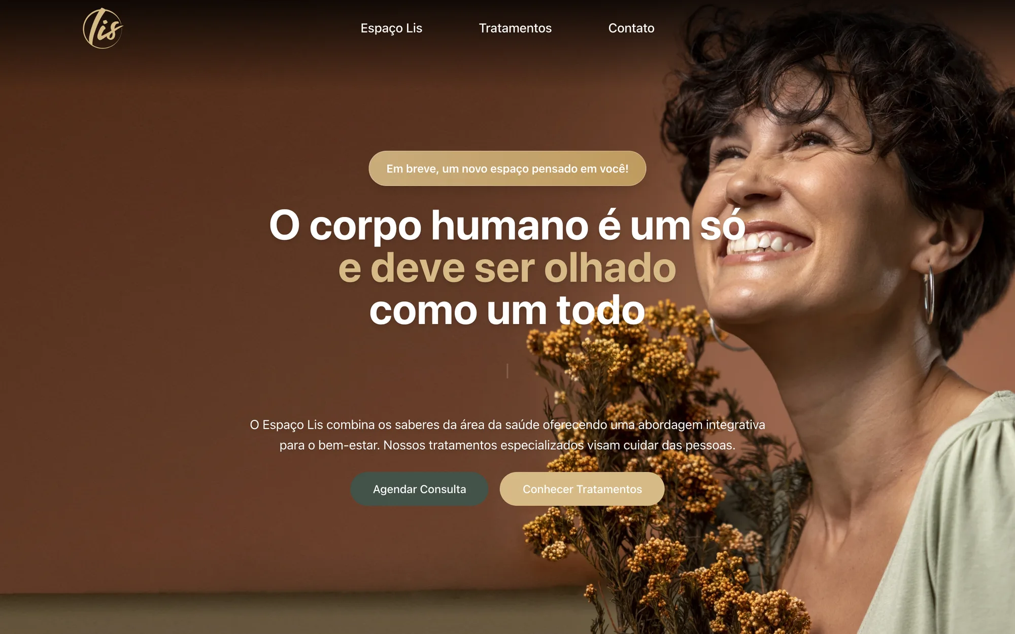 Página inicial do site Espaço Lis, criado pelo Nosso Studio